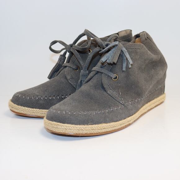 Crown Vintage Mac Suede Hidden Wedge Sz 8 Bootie Tassel Lace Gray - Picture 2 of 6